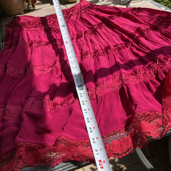 Red Satin Crepe Embroidered Skirt - Picture 6 of 10